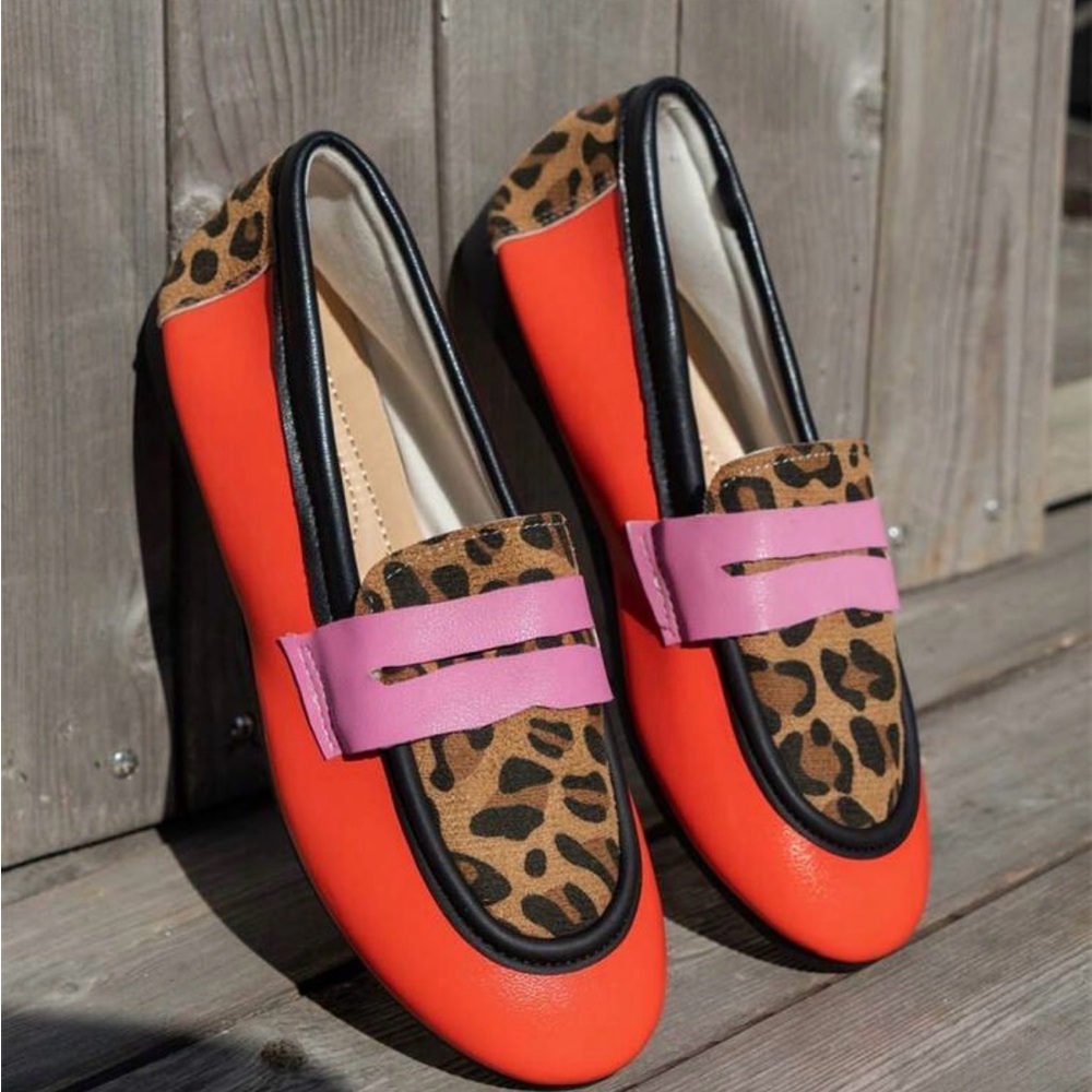 Leopard Print Orange Loafers